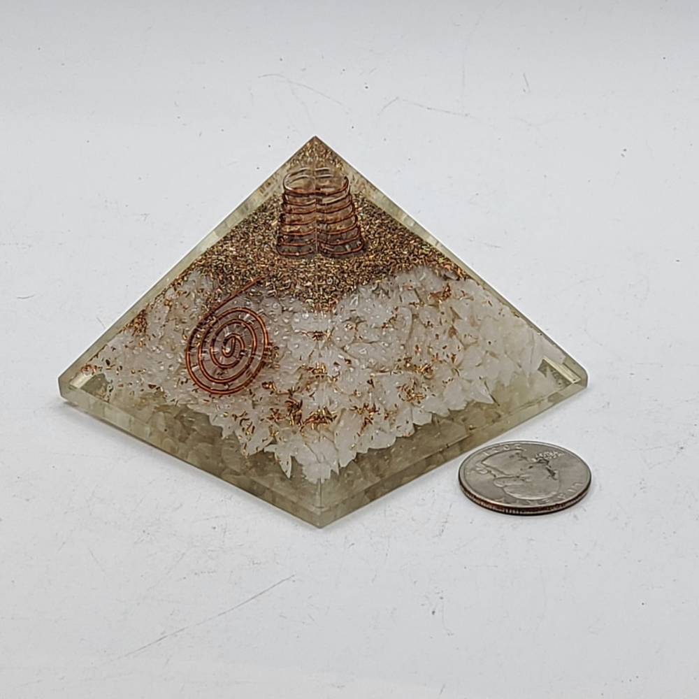 Quartz Orgonite Pyramid with Golden Spiral Symbol Meditation Yoga
